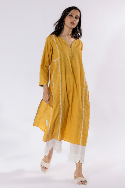 Mustard embroidered Kurta