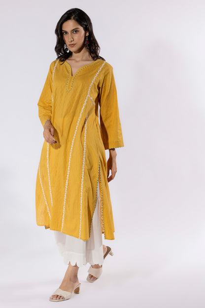Mustard embroidered Kurta