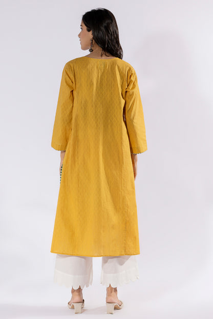 Mustard embroidered Kurta