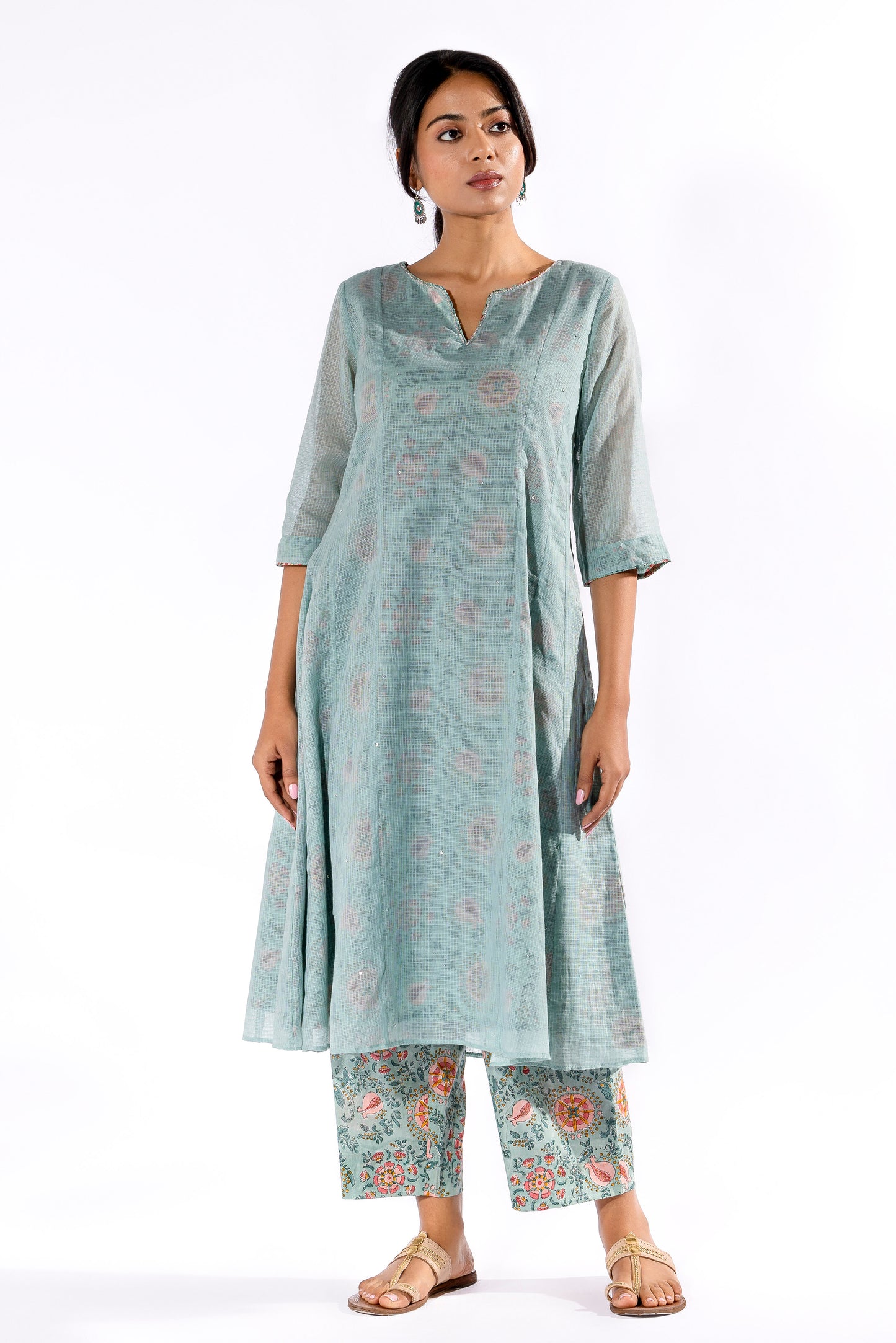 Blue hand block printed kurta