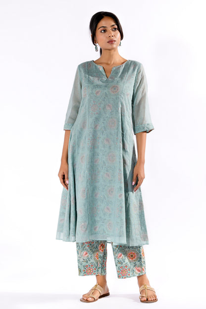 Blue hand block printed kurta