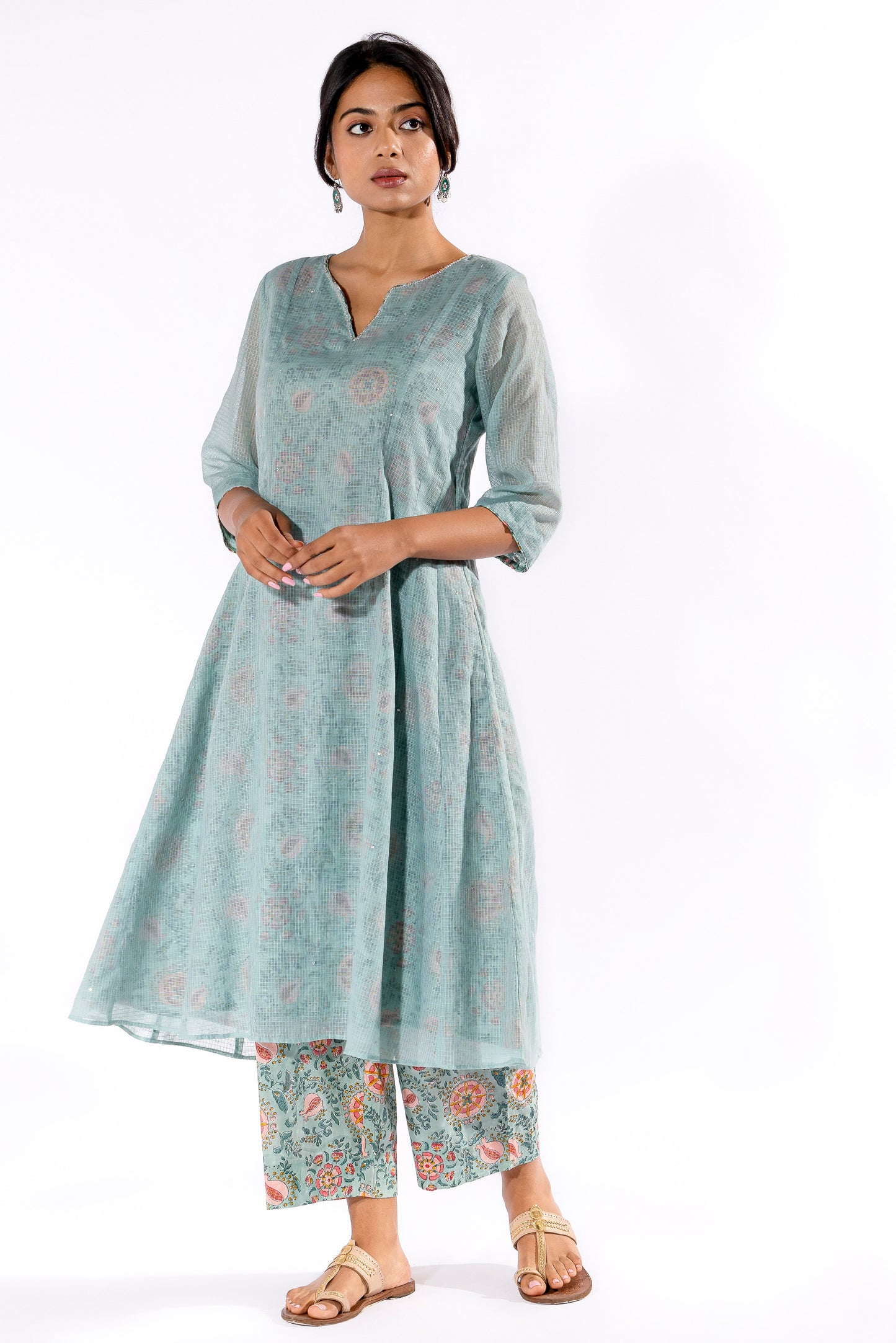 Blue hand block printed kurta
