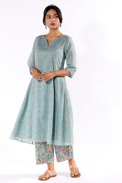 Blue hand block printed kurta