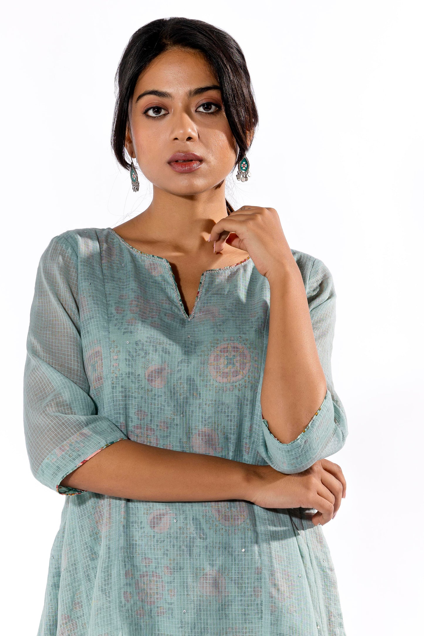 Blue hand block printed kurta