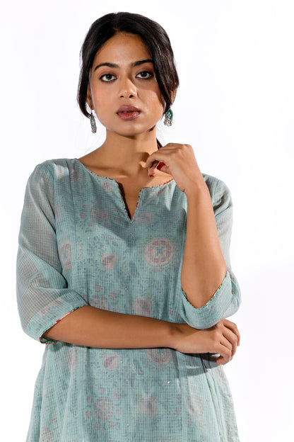 Blue hand block printed kurta