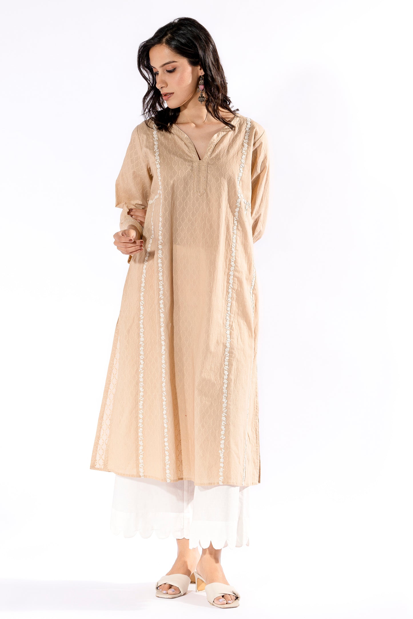 Beige embroidered Kurta