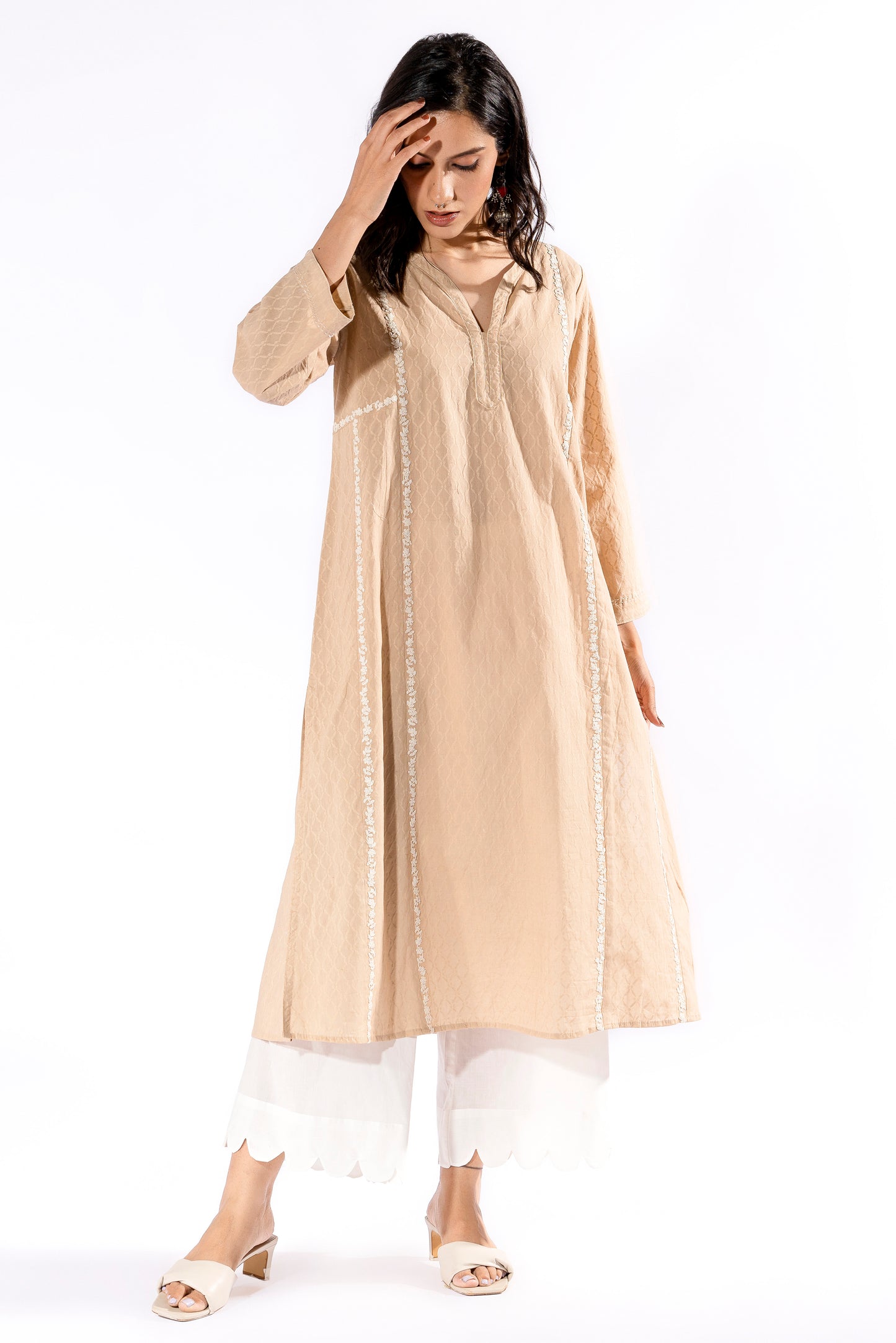 Beige embroidered Kurta