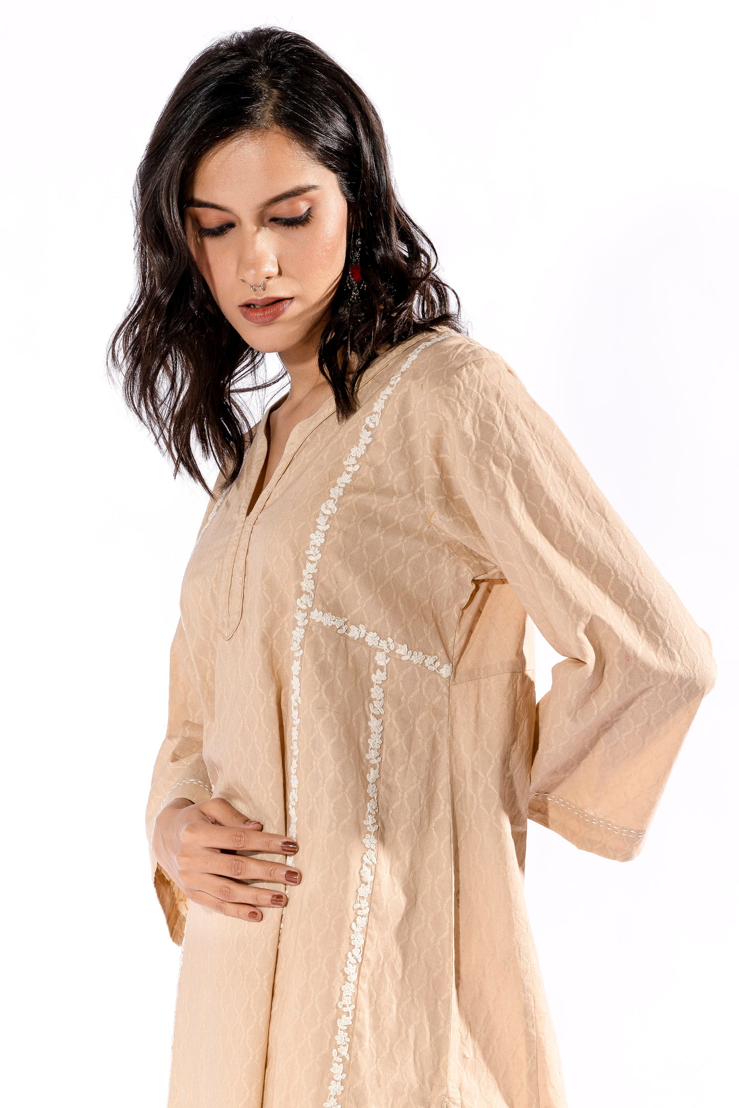 Beige embroidered Kurta