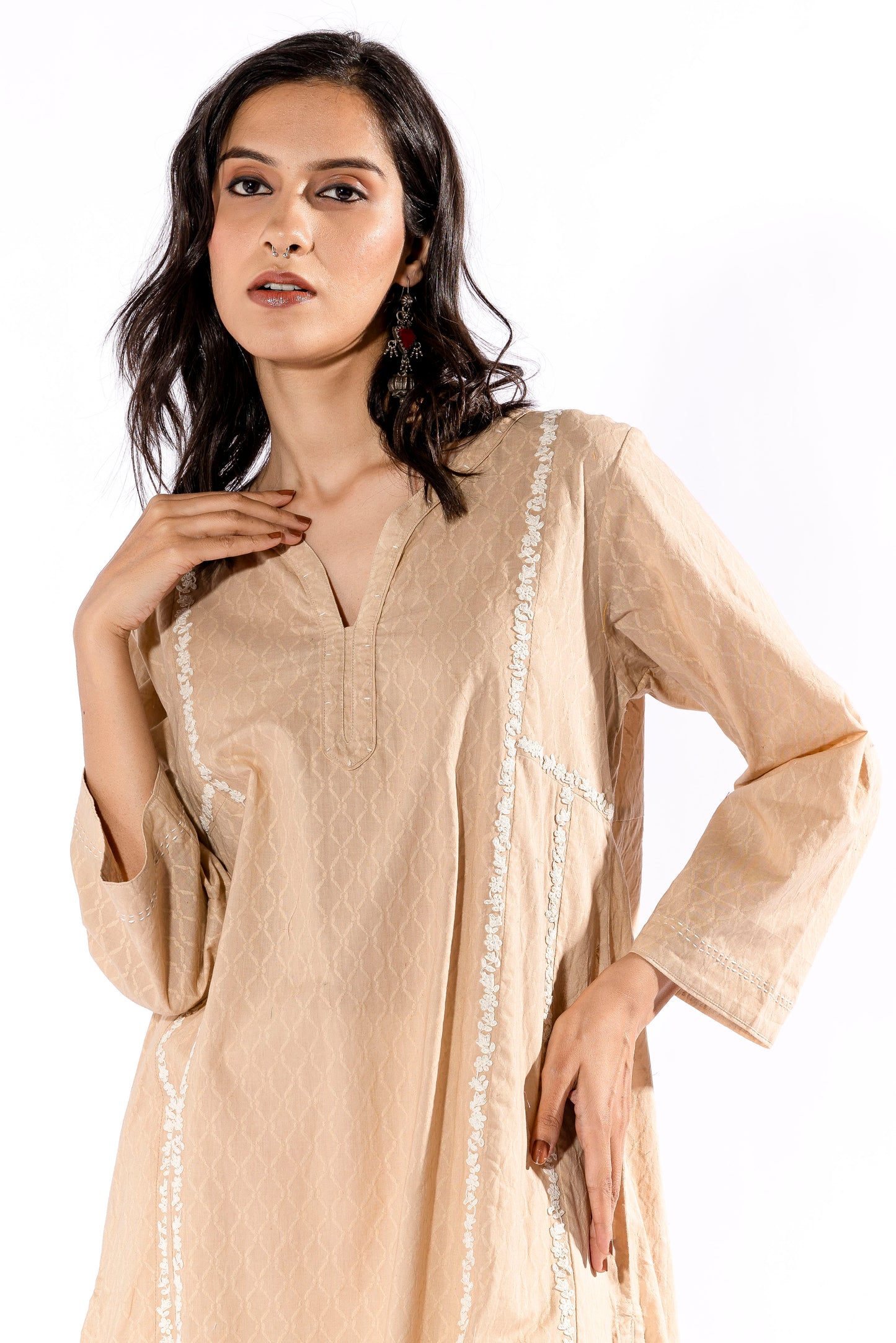 Beige embroidered Kurta