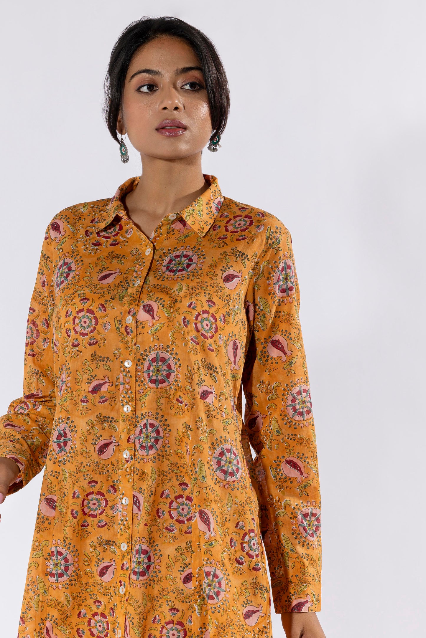 Mustard hand block printed dress