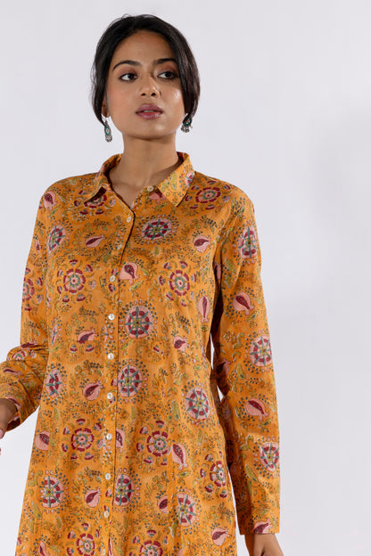 Mustard hand block printed dress