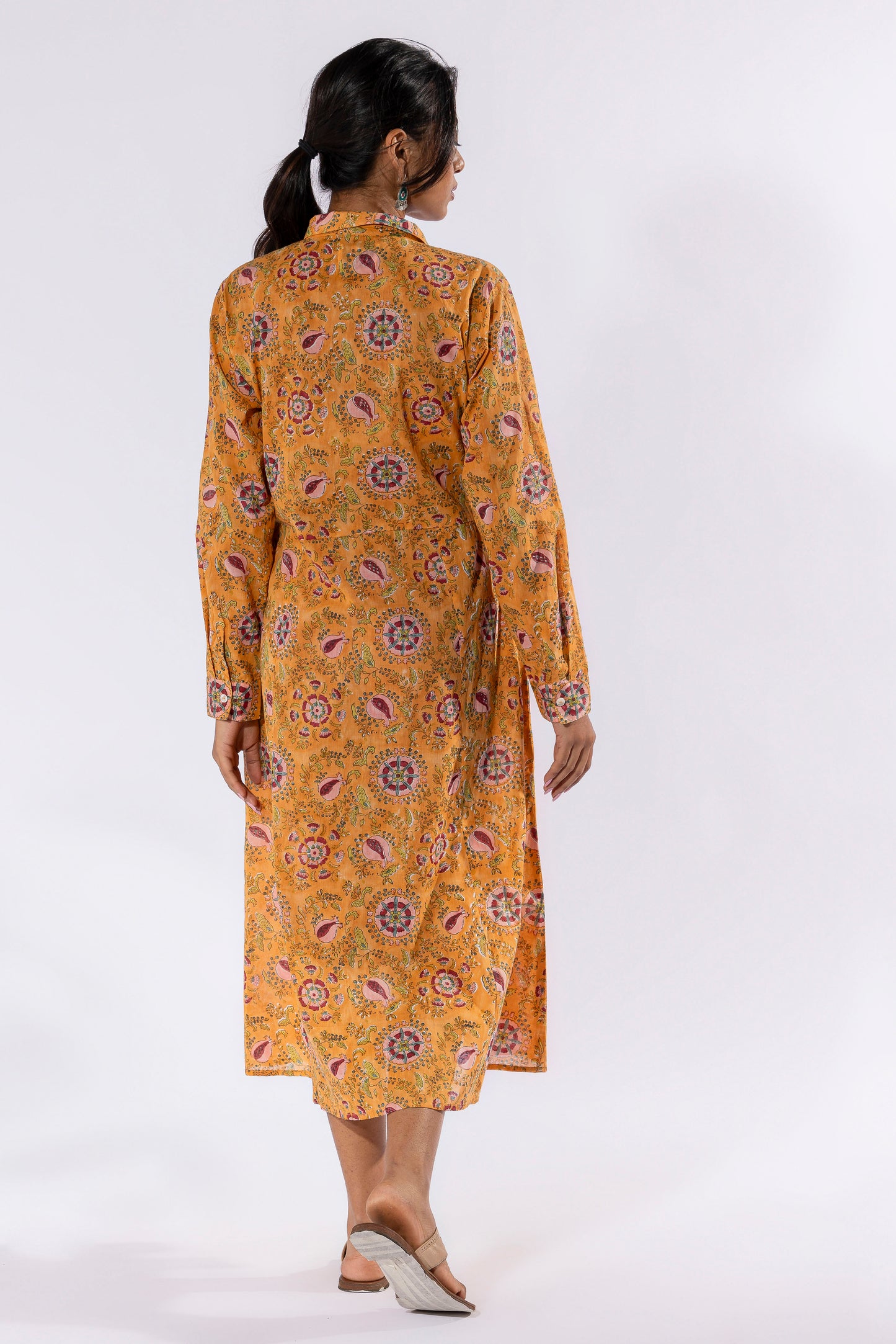 Mustard hand block printed dress