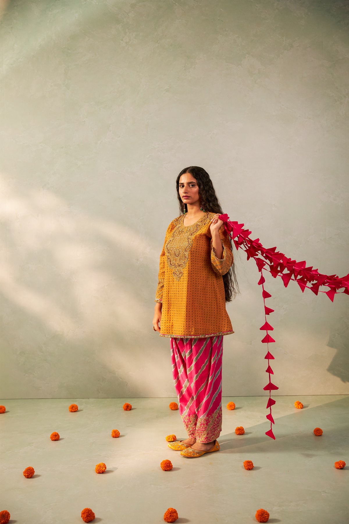 Basanti Bahaar Embroidered Kurta Set- Set of 3
