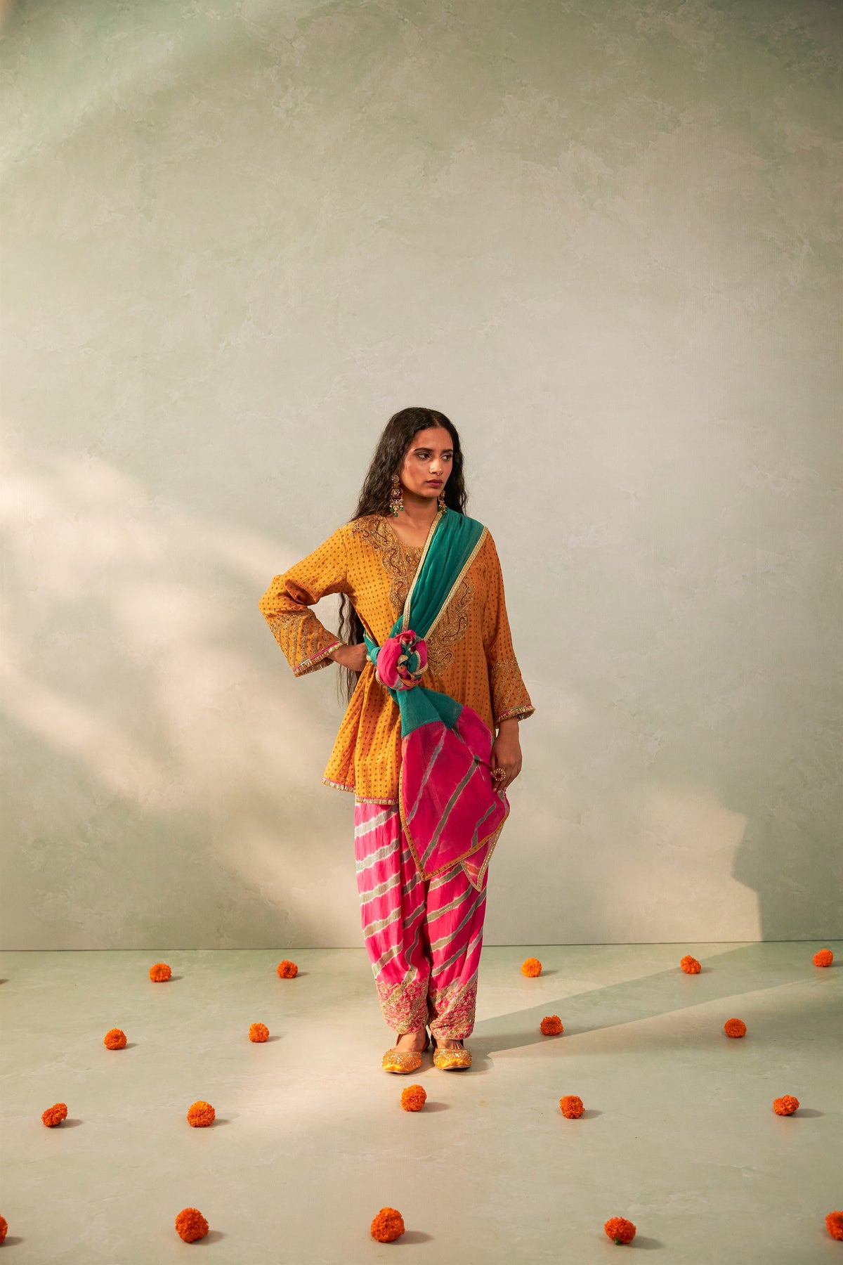 Basanti Bahaar Embroidered Kurta Set- Set of 3