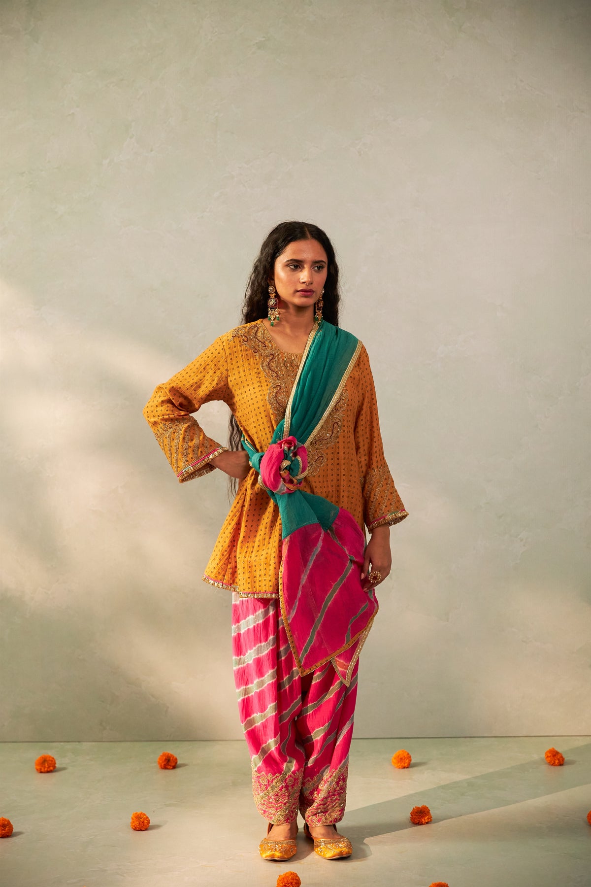 Basanti Bahaar Embroidered Kurta Set- Set of 3