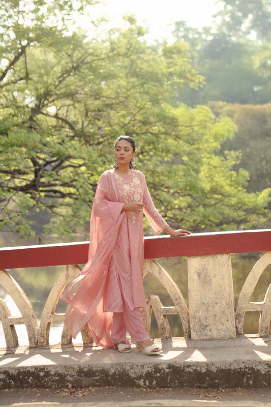 Hibiscus Pink Embroidered Kurta