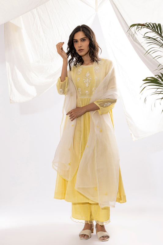 LEMON YELLOW EMBROIDERED DUPATTA