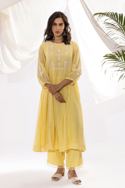 LEMON YELLOW EMBROIDERED KURTA