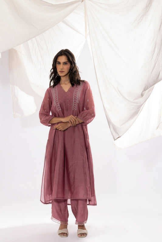 LILAC CHIKANKARI KURTA