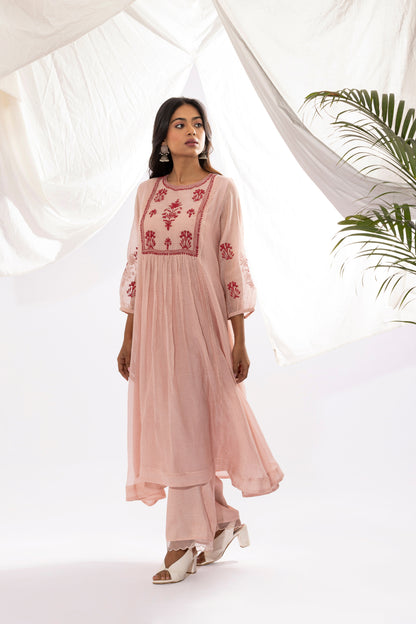 MISTY ROSE EMBROIDERED KURTA