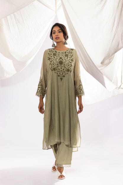 OLIVE EMBROIDERED KURTA