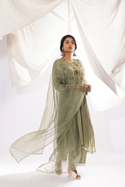 OLIVE GREEN PRINTED DUPATTA