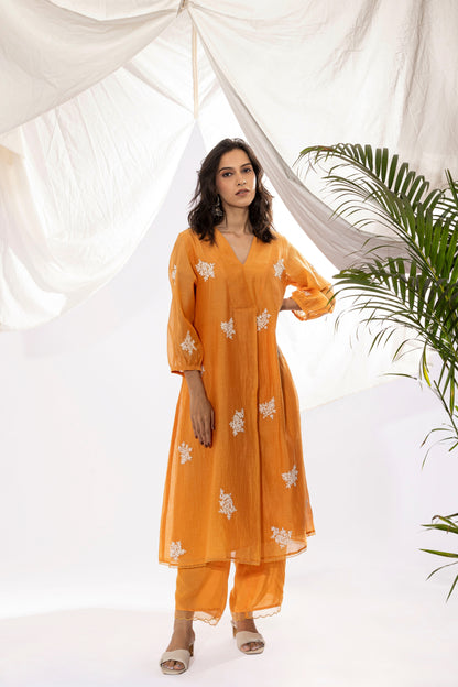 ORANGE EMBROIDERED KURTA