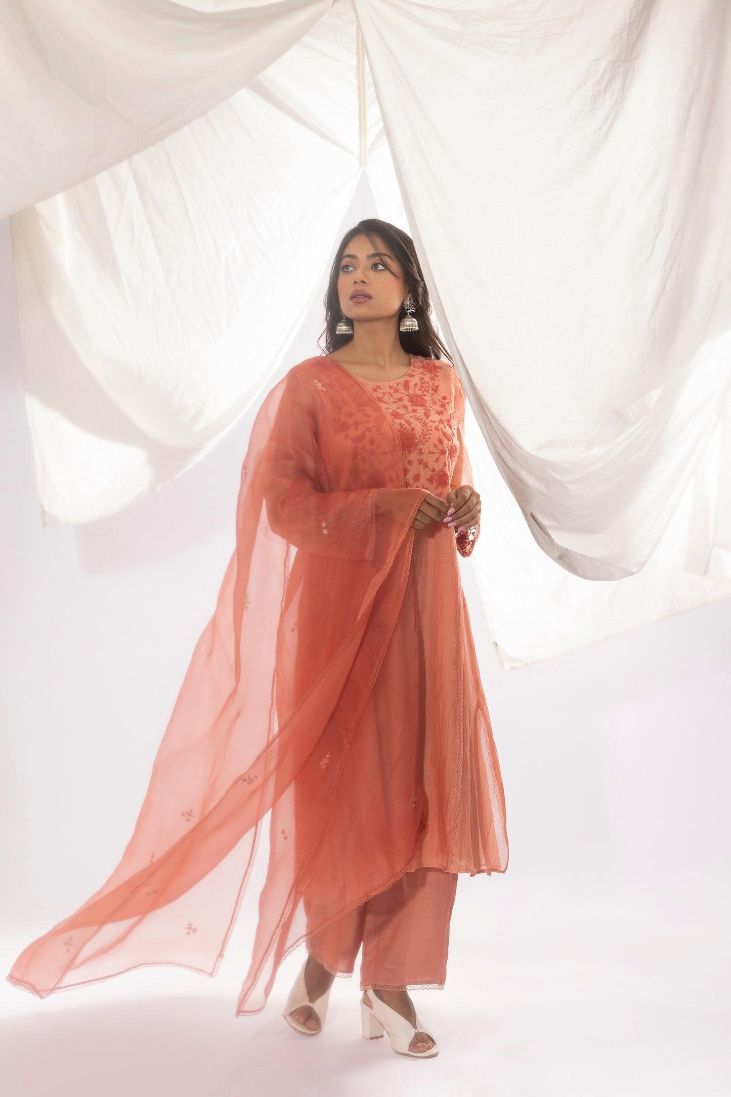 PEACH EMBROIDERED DUPATTA