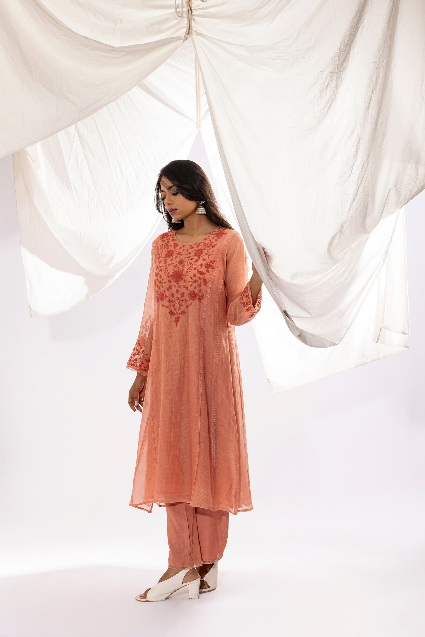PEACH EMBROIDERED KURTA