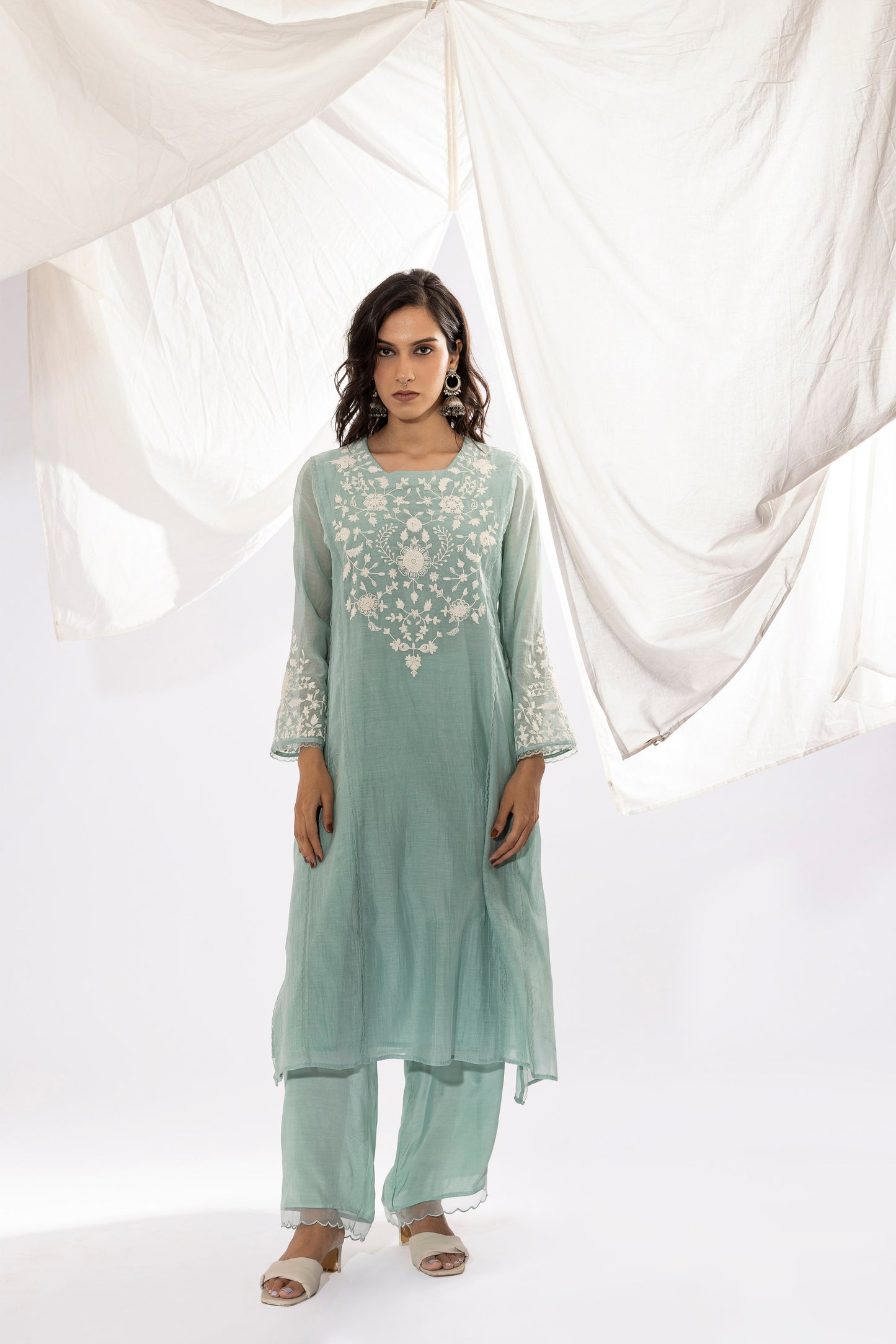 Powder blue embroidered kurta set