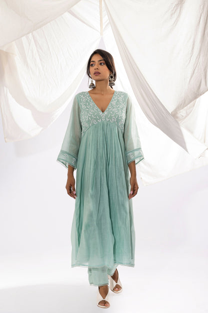 Powder blue embroidered kurta set