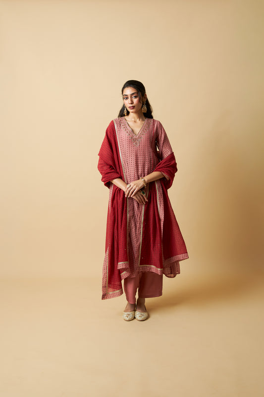 Bijli Begum Embroidered Kurta Set- Set of 3