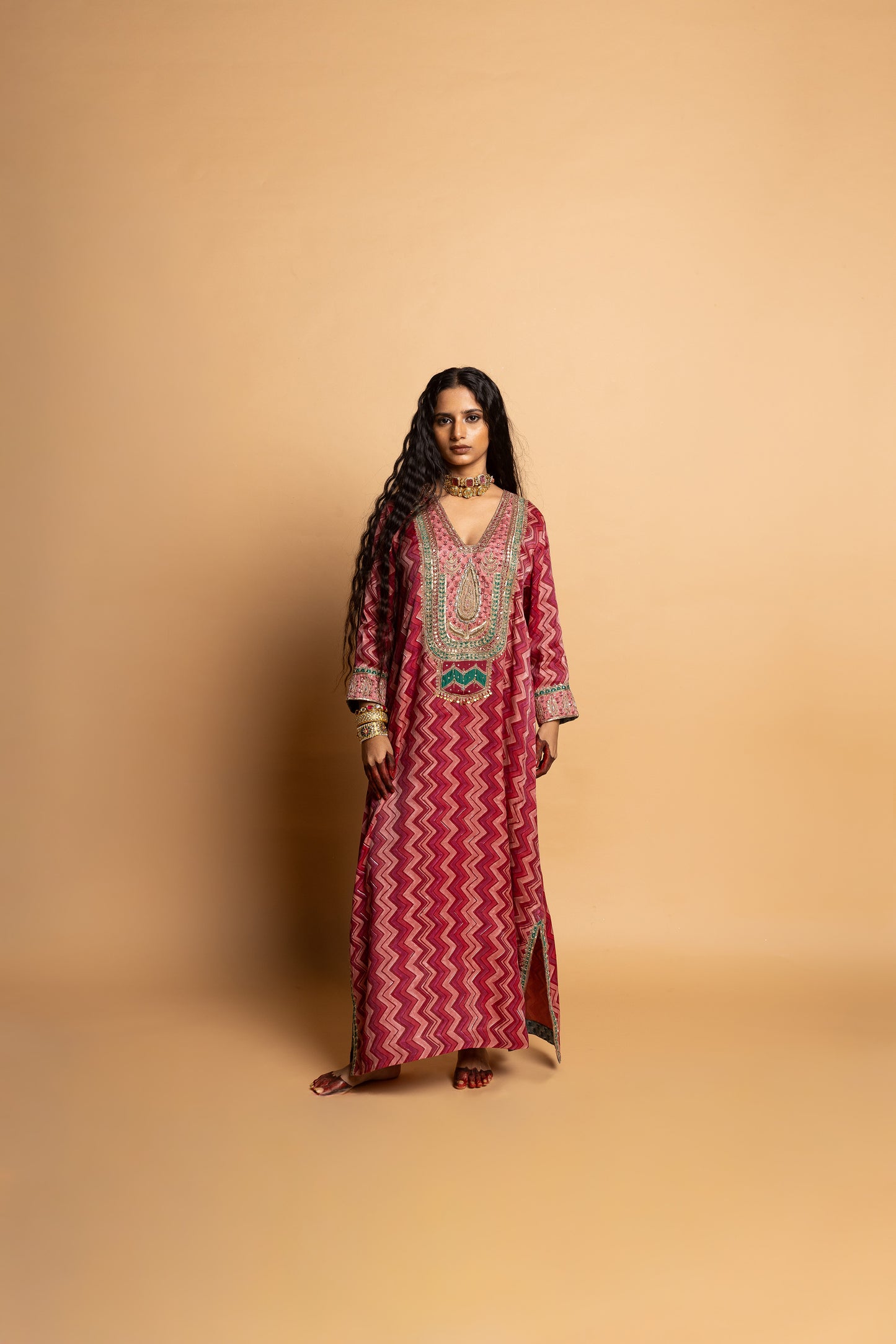 Rajsi Roop Embroidered Kaftan- Pink