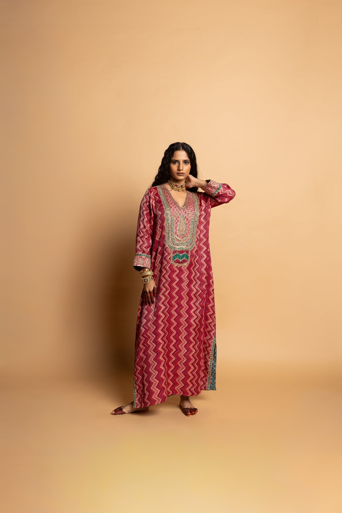 Rajsi Roop Embroidered Kaftan- Pink