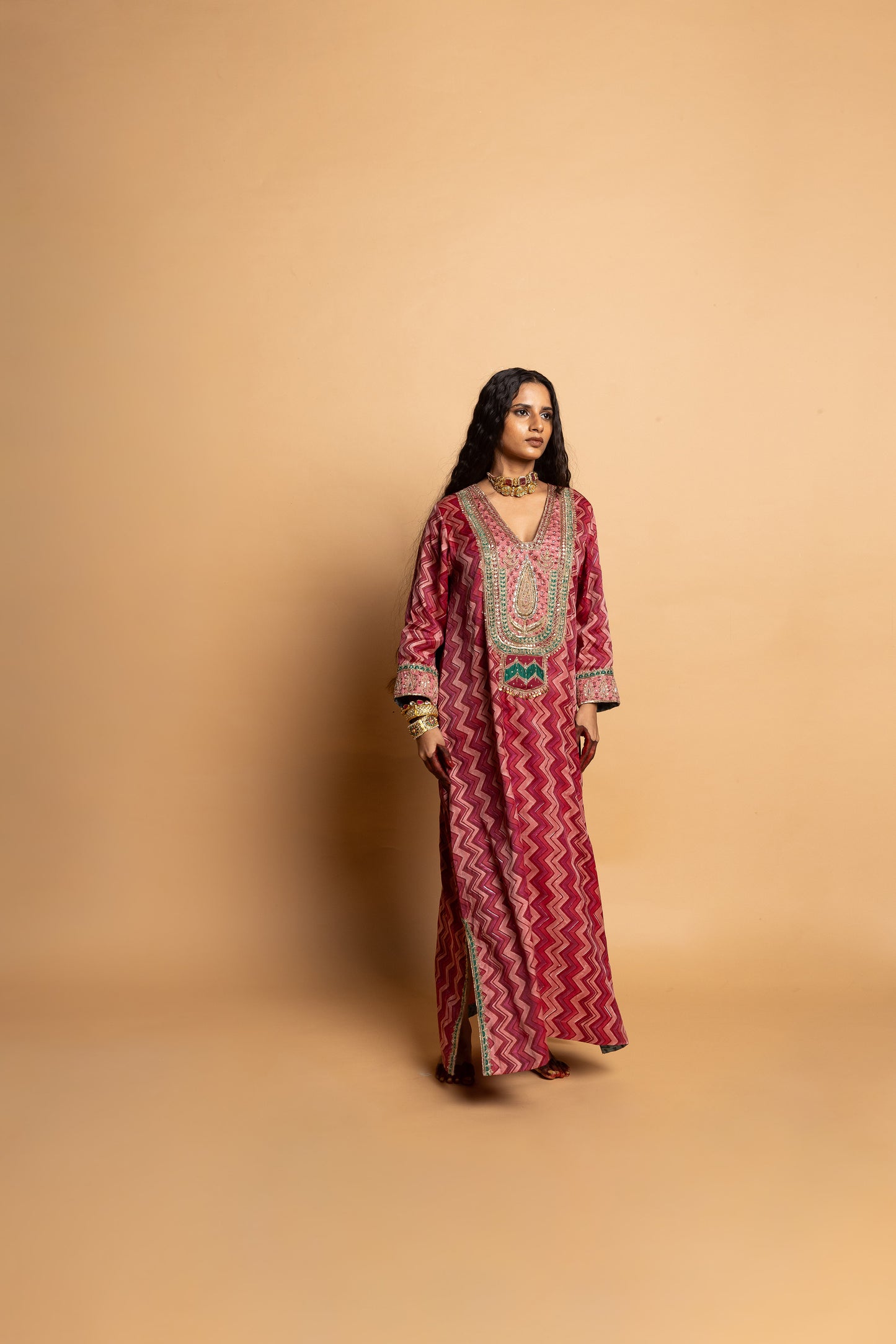 Rajsi Roop Embroidered Kaftan- Pink