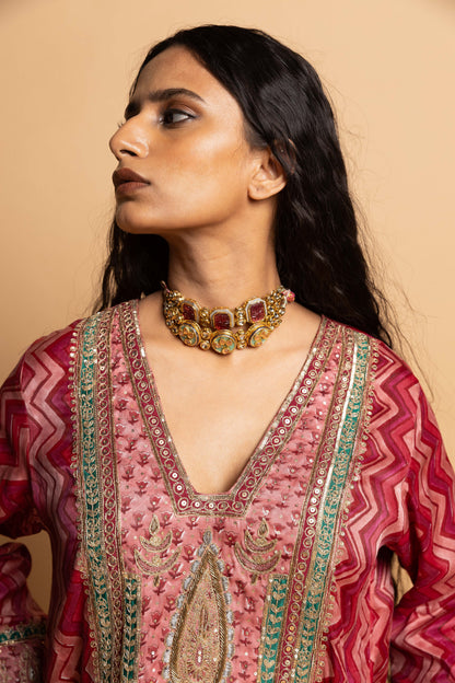 Rajsi Roop Embroidered Kaftan- Pink