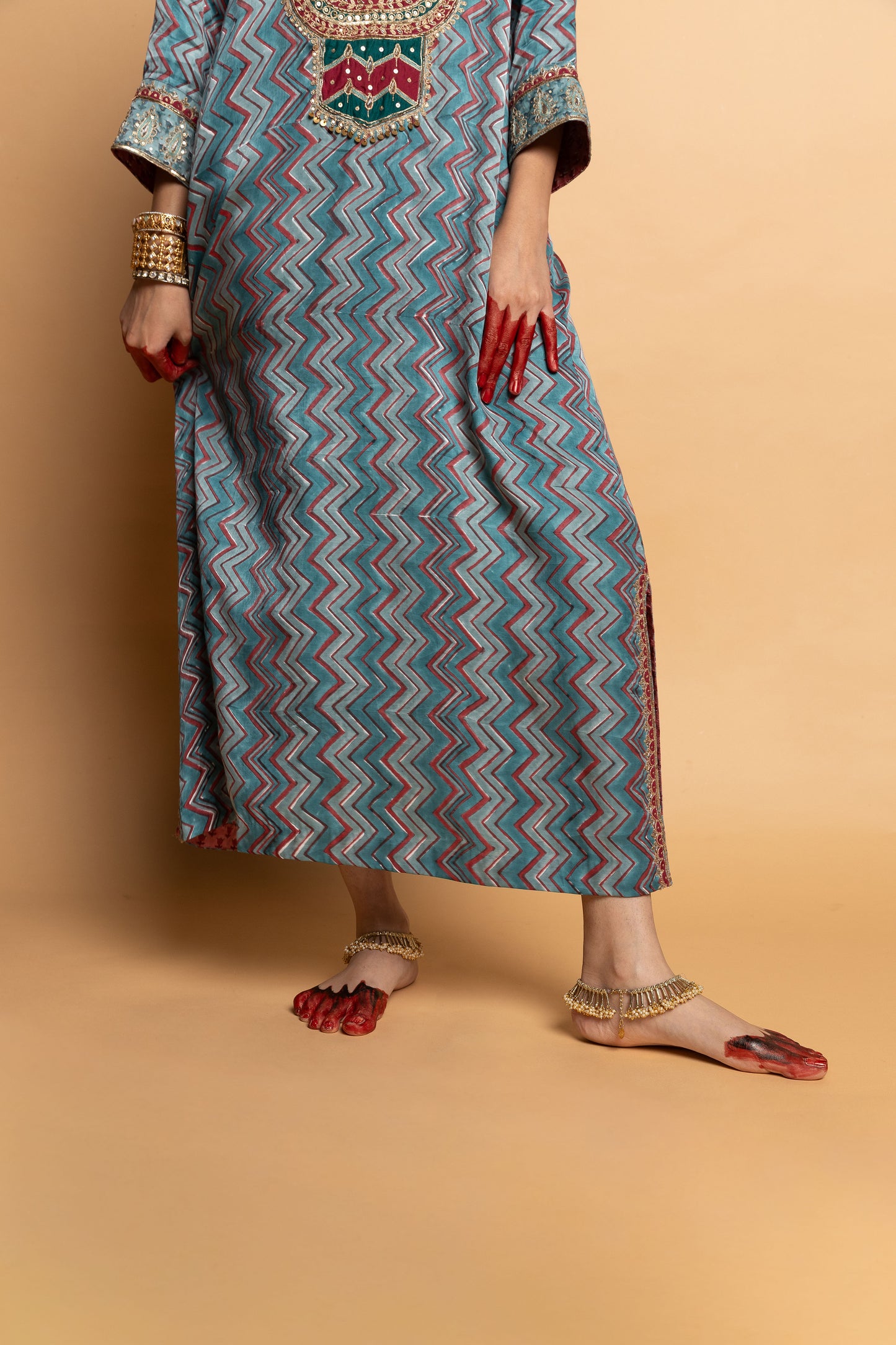 Rajsi Roop Embroidered Kaftan- Aqua
