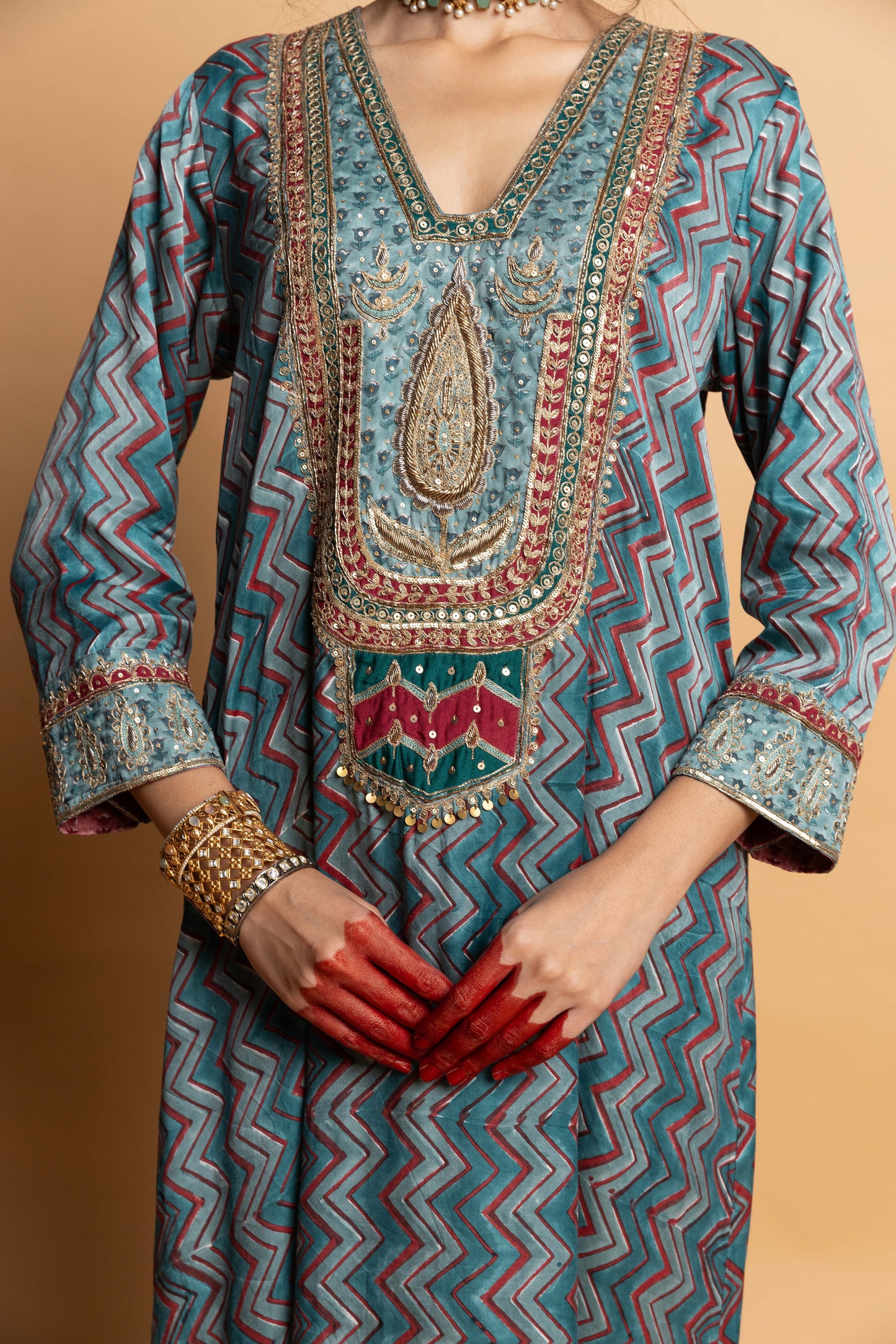 Rajsi Roop Embroidered Kaftan- Aqua