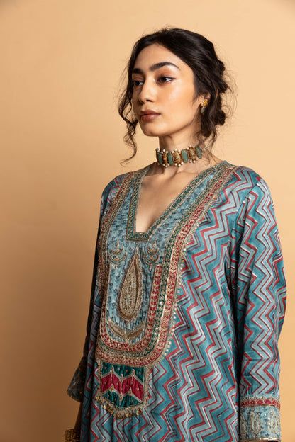 Rajsi Roop Embroidered Kaftan- Aqua