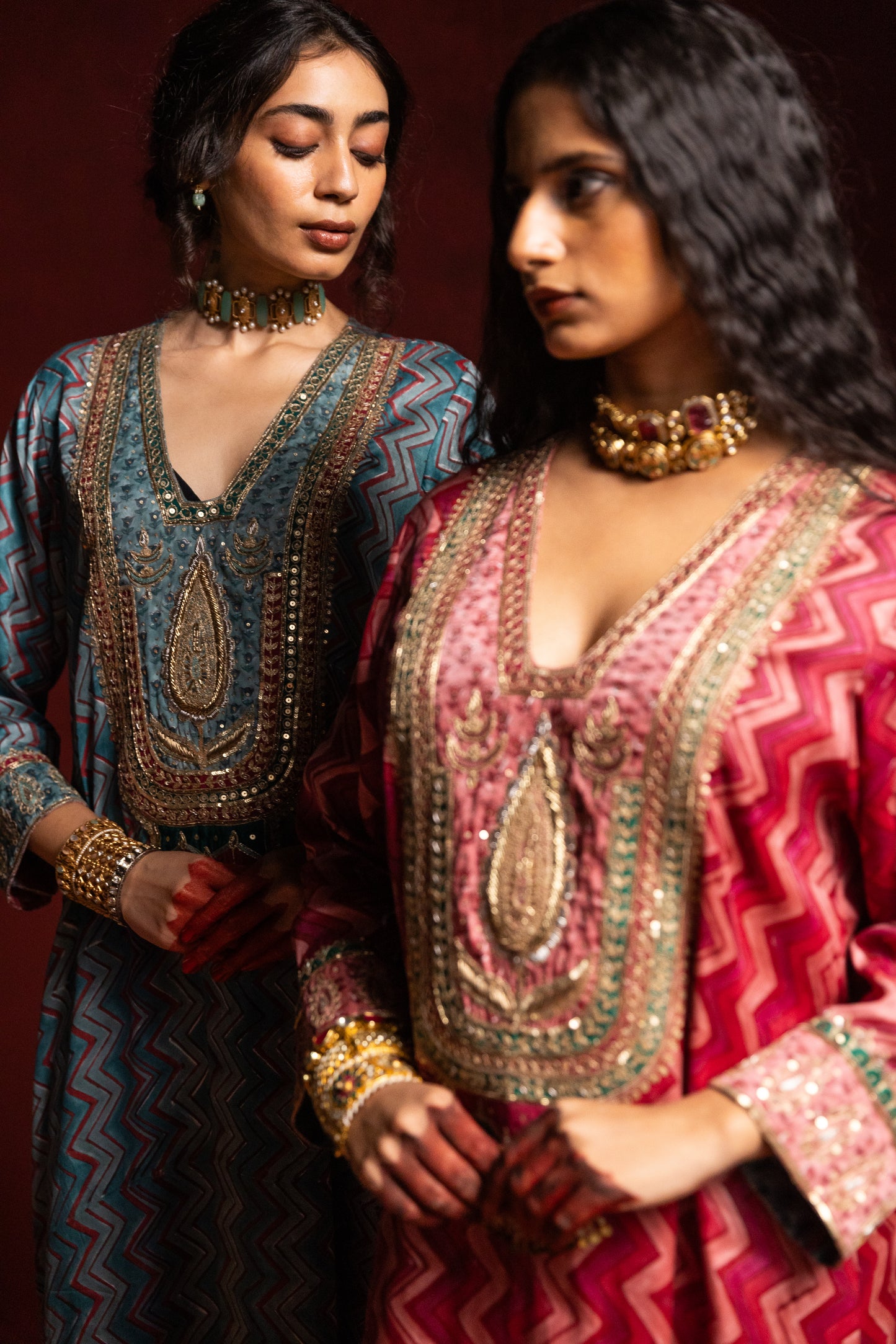 Rajsi Roop Embroidered Kaftan- Aqua