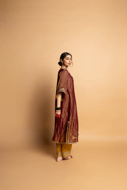 Shama-e-Awadh embroidered kaftan set- Maroon