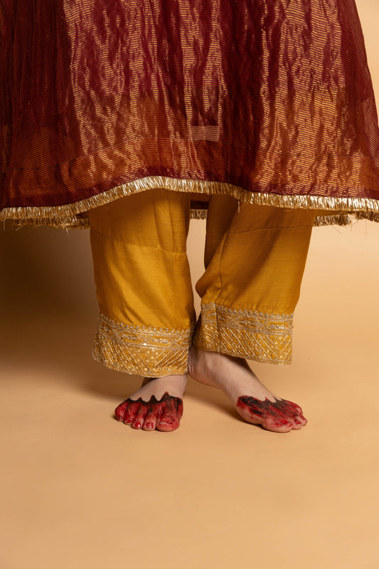 Shama-e-Awadh embroidered pants- Mustard