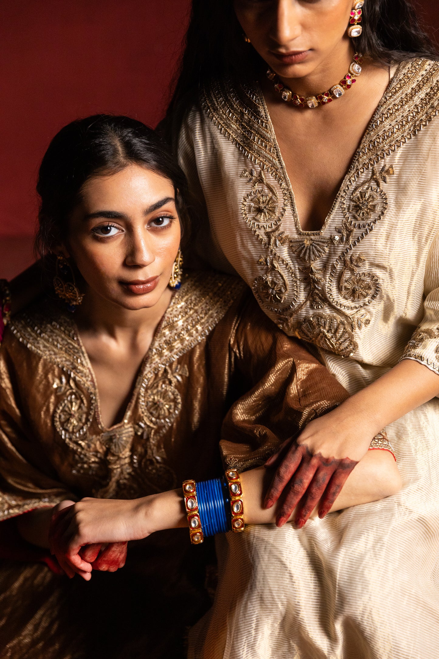 Nazakat embroidered kaftan- Brown