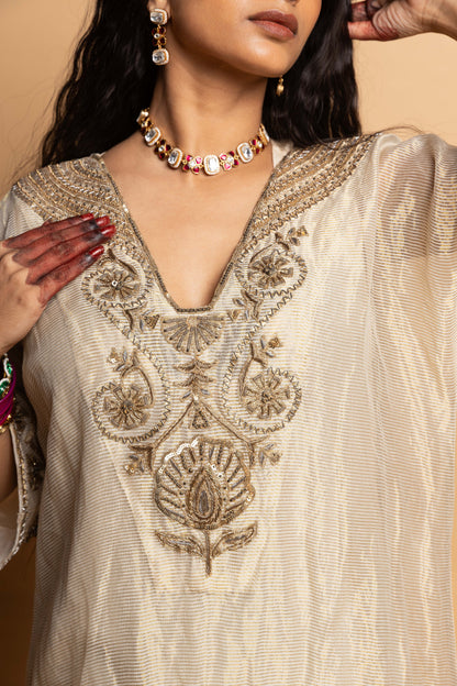 Nazakat embroidered kaftan set- Off white