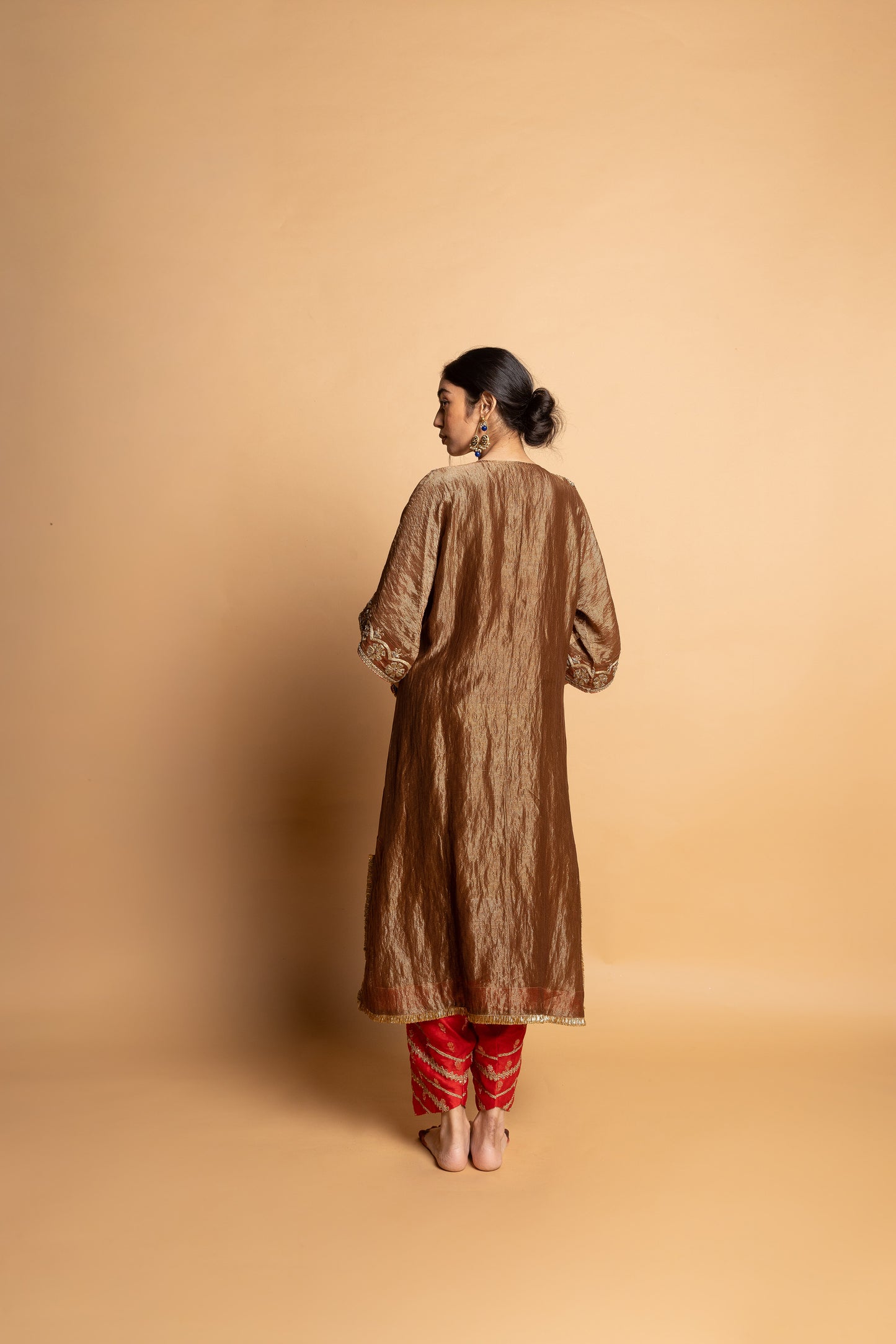 Nazakat embroidered kaftan set- Brown