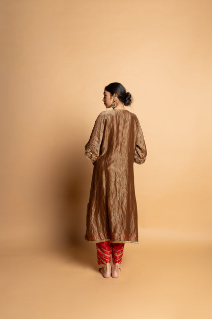 Nazakat embroidered kaftan set- Brown
