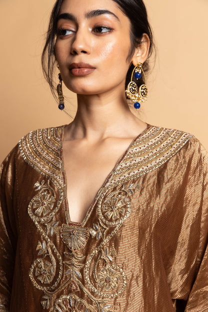 Nazakat embroidered kaftan set- Brown