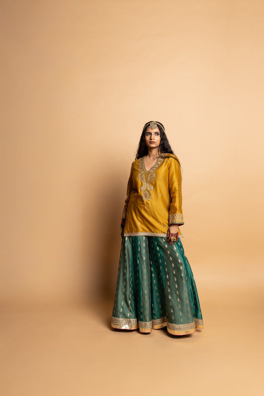 Hemangi embroidered kurta- Mustard