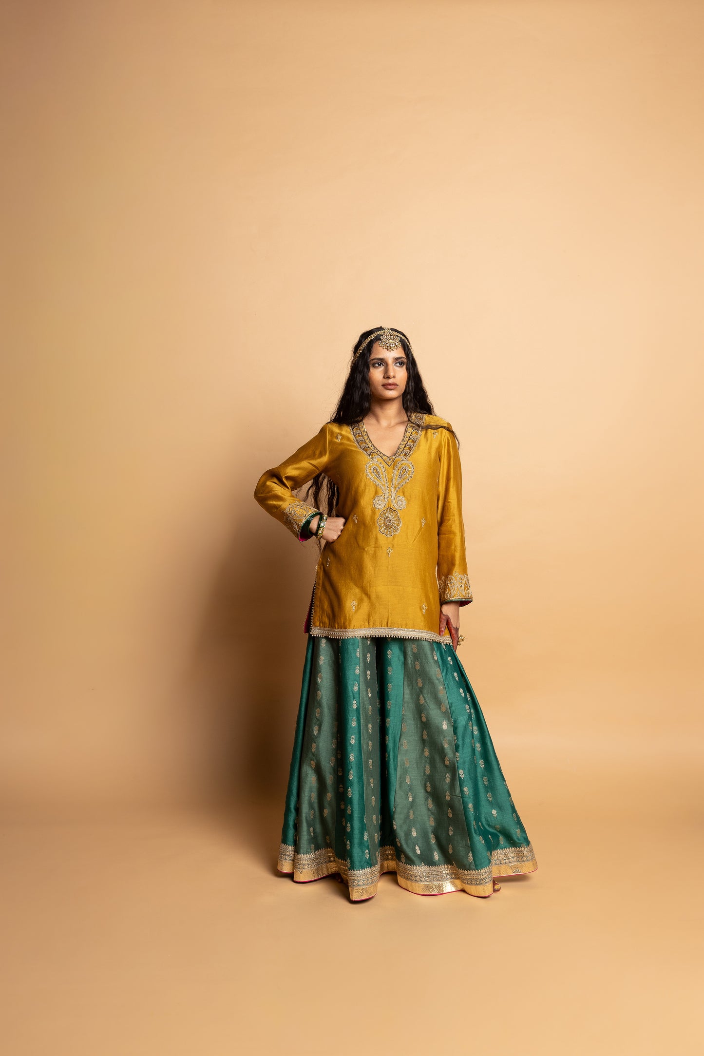 Hemangi embroidered kurta set- Mustard