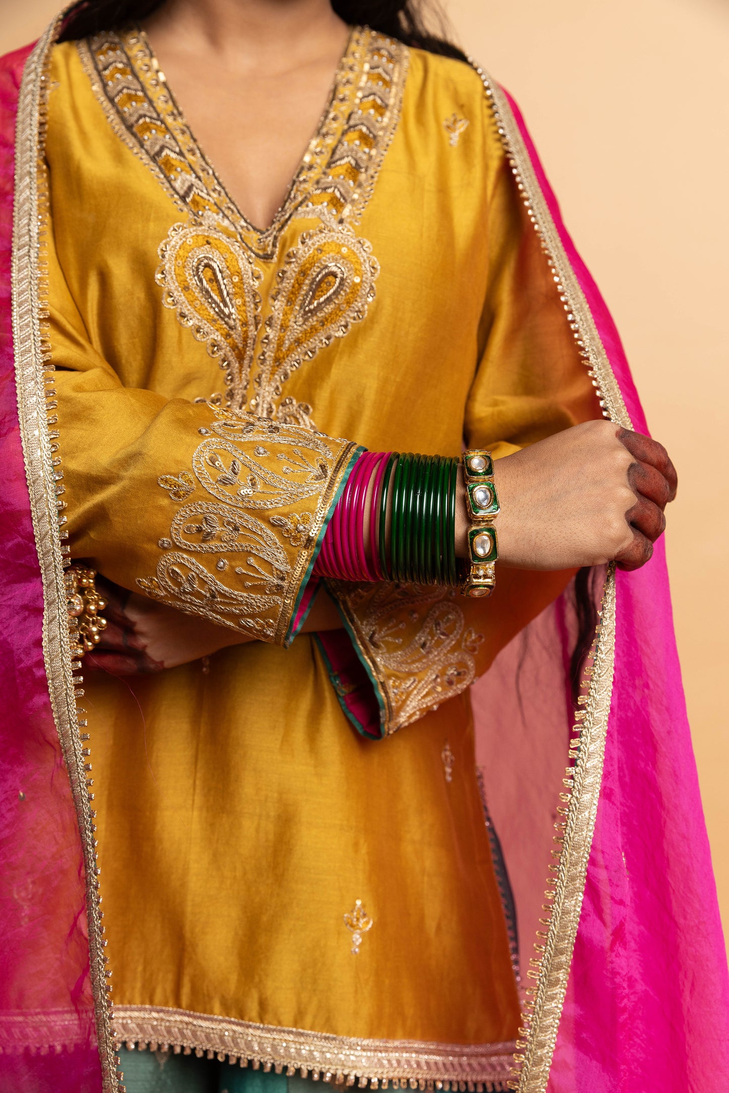 Hemangi embroidered kurta set- Mustard